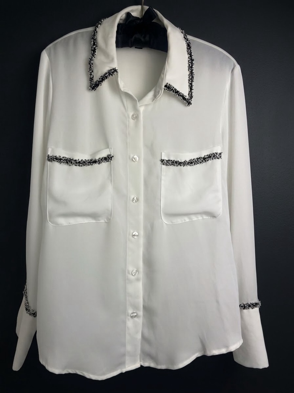 Laundry By Shelli Segal White Button-Down Blouse with Black Trim